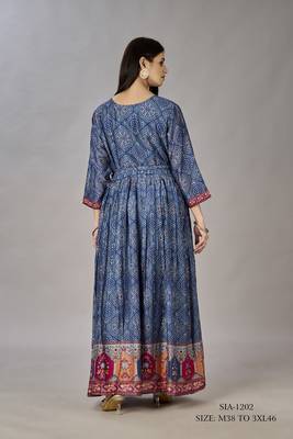 Women muslin heavy gown digital print embroidered & sequins gown 5