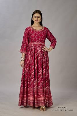 Women muslin heavy gown digital print embroidered & sequins gown 1