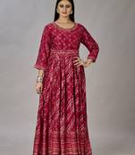 Women muslin heavy gown digital print embroidered & sequins gown