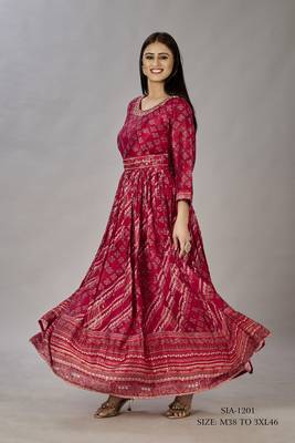 Women muslin heavy gown digital print embroidered & sequins gown 2