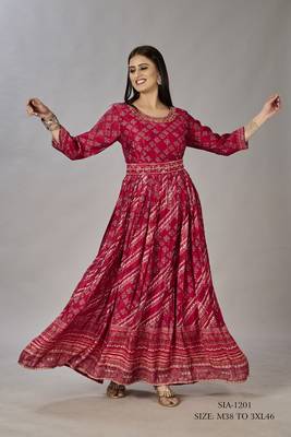 Women muslin heavy gown digital print embroidered & sequins gown 3