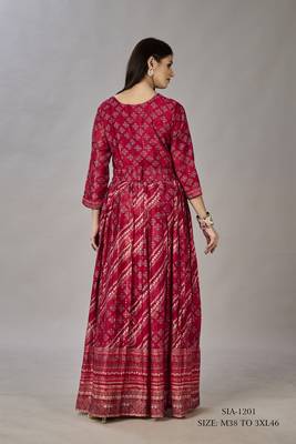 Women muslin heavy gown digital print embroidered & sequins gown 4