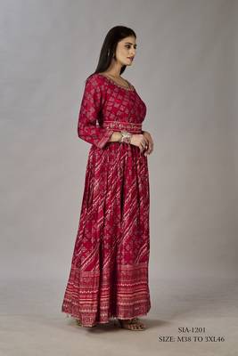 Women muslin heavy gown digital print embroidered & sequins gown 5