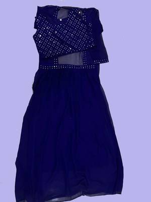 women's ethnic foil  mirror work georgette crop top lehenga with shrug - teal 7
