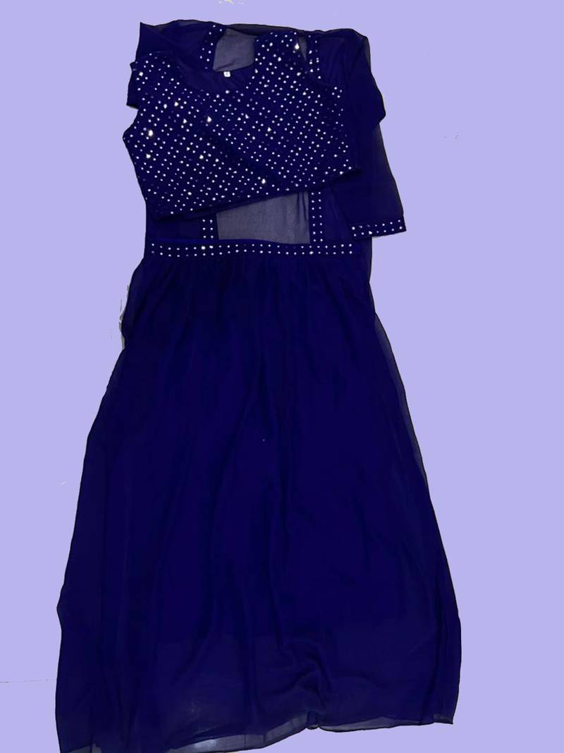 women's ethnic foil  mirror work georgette crop top lehenga with shrug - teal