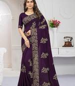 Purple Zari Embroidery Border Work Vichitra Silk Saree