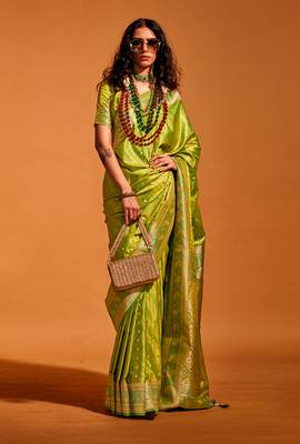 Olive Colour Satin silk blend Zari Woven Saree With Blouse 1