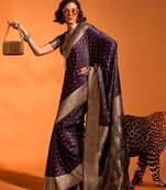 Dark Wine Colour Satin Silk Zari Woven Saree With Blouse