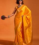 Mustard Colour Satin Silk Zari Woven Saree With Blouse