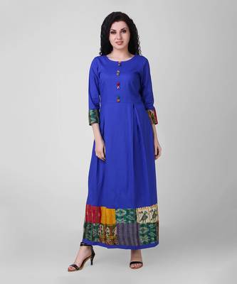 Electric Blue Pleated Cotton-silk Dress with Kantha Embroidery 1