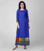 Electric Blue Pleated Cotton-silk Dress with Kantha Embroidery