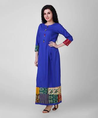 Electric Blue Pleated Cotton-silk Dress with Kantha Embroidery 2
