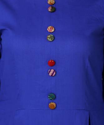 Electric Blue Pleated Cotton-silk Dress with Kantha Embroidery 4