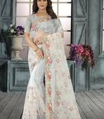 White Resham sequin Embroidery Net Saree