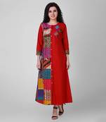 Red Cotton Silk Kantha Patchwork Dress