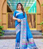 Royal Blue Designer Paithani Bandhej With Faux KANJIVARAM Border Zari Weaving Rich Pallu Saree With Blouse For Women
