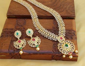 Gold platted cz long necklace set 1