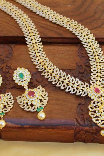 Gold platted cz long necklace set