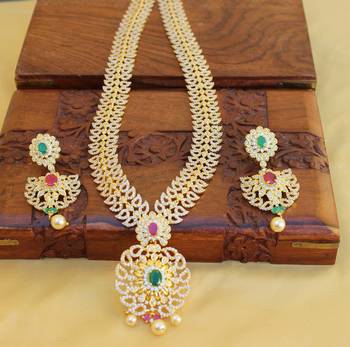 Gold platted cz long necklace set 2
