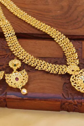 Gold platted cz long necklace set