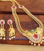 Gold platted cz peacock long necklace set