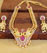 Gold platted cz peacock long necklace set