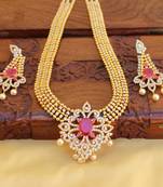 Gold platted ruby cz long necklace set