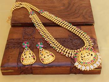 Gold platted cz temple long necklace set 1
