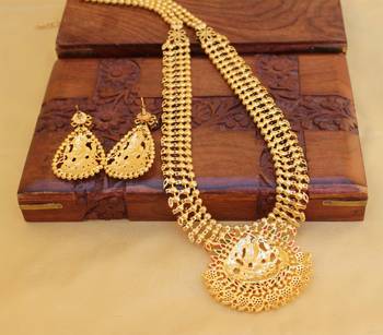 Gold platted cz temple long necklace set 3