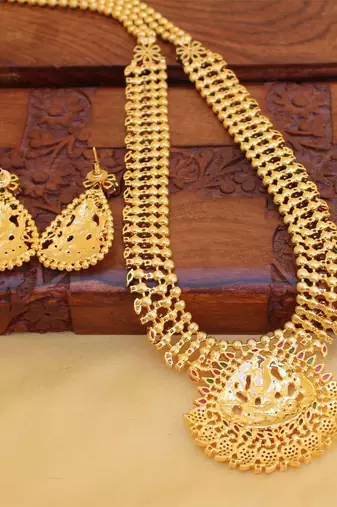 Gold platted cz temple long necklace set