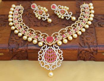 Gold platted ruby cz necklace set 1