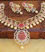 Gold platted ruby cz necklace set