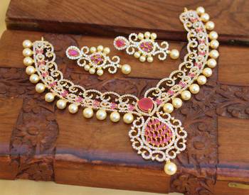 Gold platted ruby cz necklace set 2