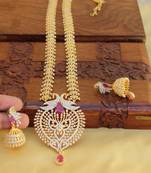 Gold platted ruby cz  peacock long necklace set
