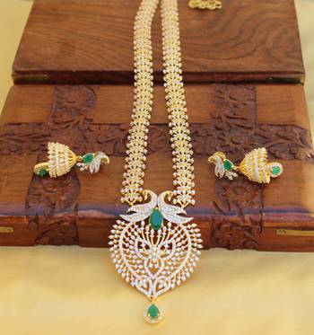 Gold platted ruby cz  peacock long necklace set 1