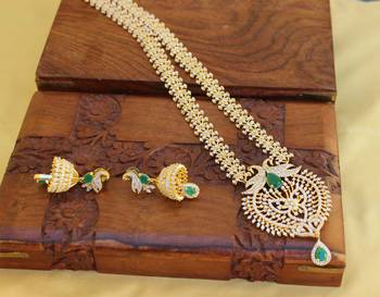 Gold platted ruby cz  peacock long necklace set 2