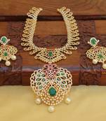 Gold platted ruby cz peacock short necklace set