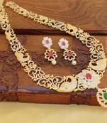 Gold platted ruby cz peacock long necklace set