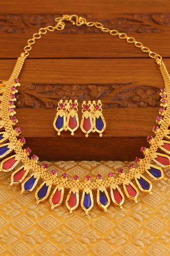 Kerala style gold platted palakka necklace