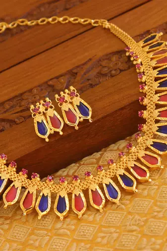 Kerala style gold platted palakka necklace