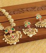 Gold platted ruby cz peacock pearl short necklace set