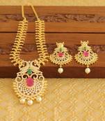 Gold platted ruby cz peacock pearl short necklace set