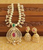 Gold platted ruby cz pearl short necklace set