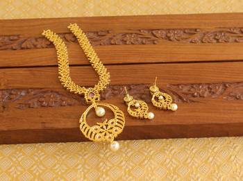 Gold platted ruby cz pearl short necklace set 3