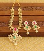 Gold platted ruby cz short necklace set