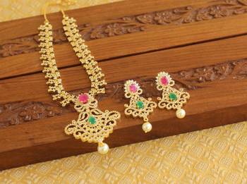 Gold platted ruby cz short necklace set 2