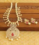 Gold platted ruby cz pearl short necklace set