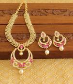 Gold platted ruby cz pearl short necklace set
