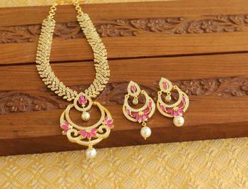 Gold platted ruby cz pearl short necklace set 2