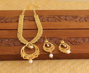 Gold platted ruby cz pearl short necklace set 4